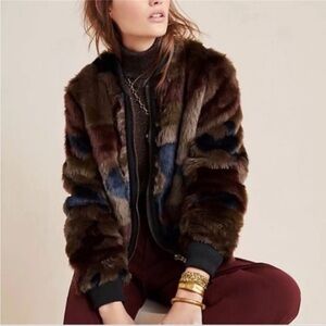 Anthropology Marrakech Faux fur bomber jacket (size small) new with tags
